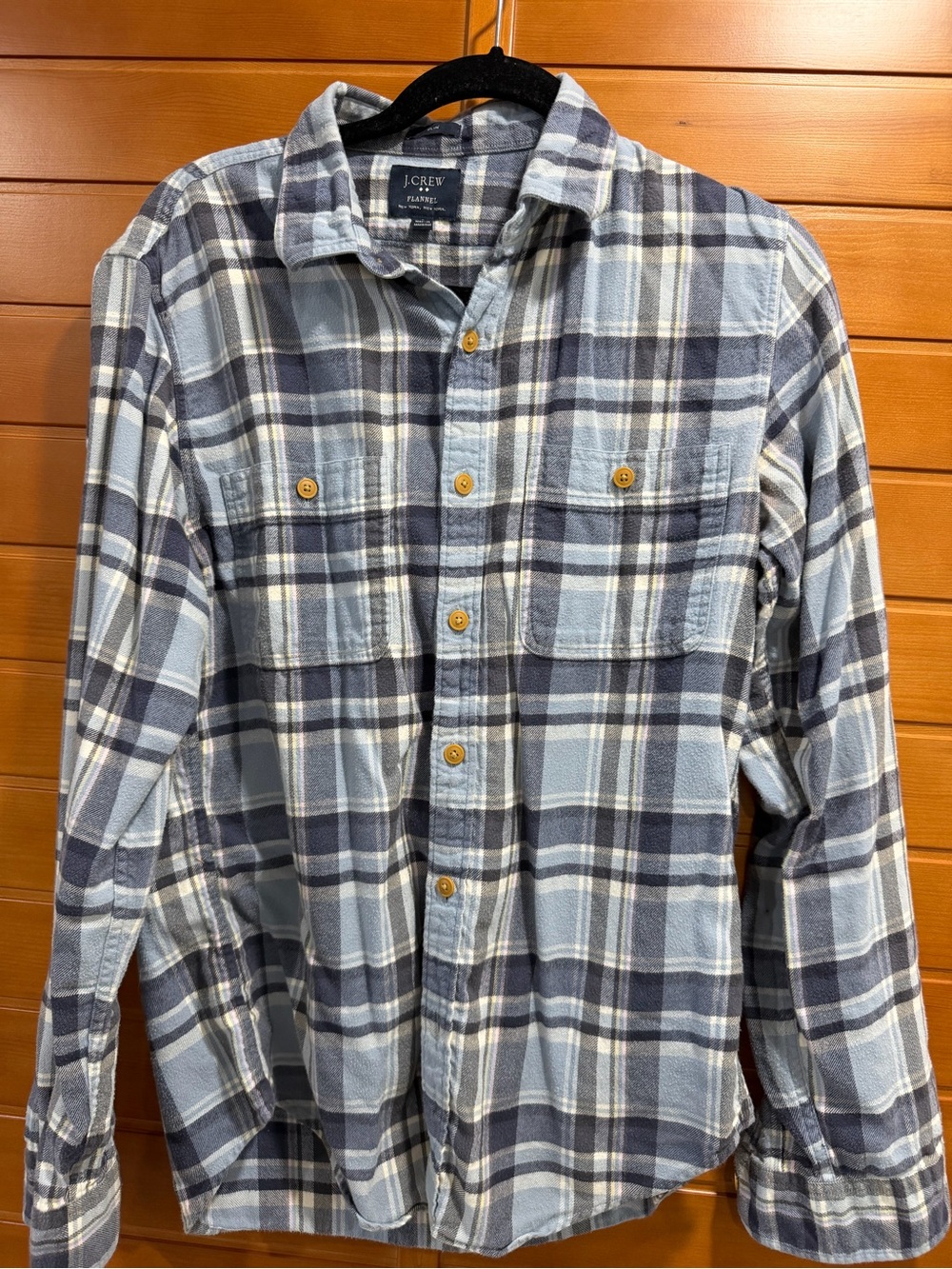 J. Crew Men's Light Blue & Navy Plaid Button-Down slim fit flannel Shirt